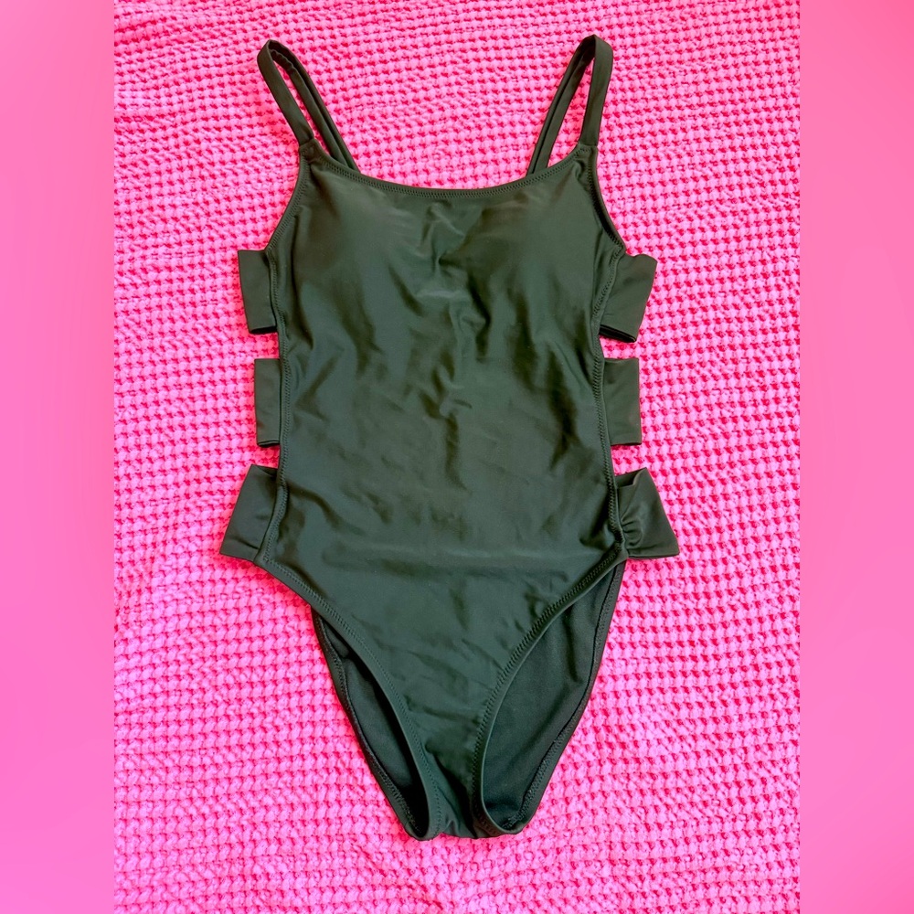 Mossimo Olive green  One Piece Swimsuit with Side Cutouts